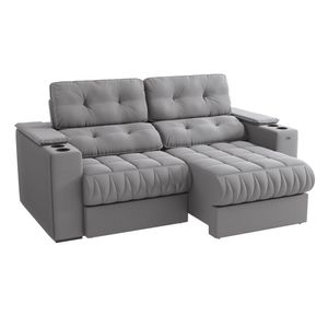 Estofado Premier 3 Lugares com Porta Copos Suede Cinza Titânio Kappesberg