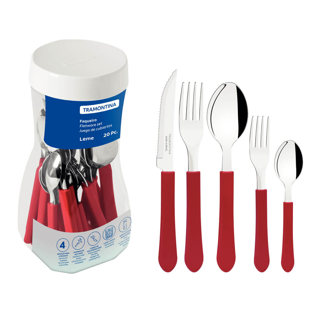 Faqueiro com Pote Leme 20 peças Vermelho 23198/718 Tramontina