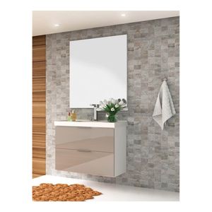 Balcão com Armário Cuba Pietra 80 cm Branco/Gianduia Bosi Móveis