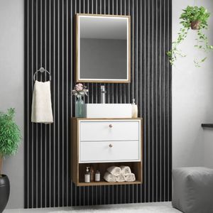 Balcão com Armário Cuba Gael 60 cm Branco/Nogal Bosi Móveis