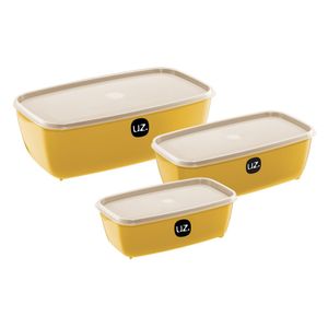 Kit Potes 3 peças Retangular Amarelo UZ230 UZ Utilidades