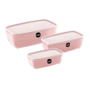 Kit Potes 3 peças Retangular Rosa UZ230 UZ Utilidades