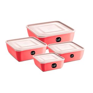 Kit Potes 4 peças Quadrado Coral UZ298 UZ Utilidades