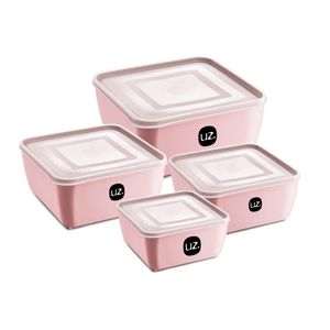 Kit Potes Multiuso Quadrado 4 peças Rosa UZ298 UZ Utilidades