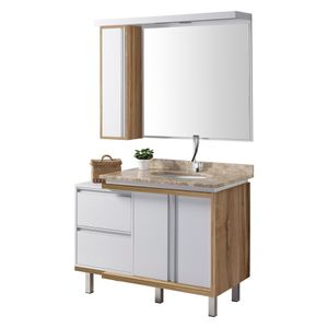 Balcão com Armário e Cuba Susan 105 cm Branco/Nogueira 1050 Móveis Trex