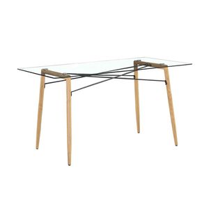 Mesa Ráfia 140 x 80cm Tampo de Vidro Base de Madeira 4001 Rivatti