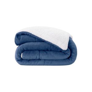 Coberdrom Queen Winter Manta Fleece com Sherpa Marinho 0004 Lavive