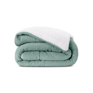Coberdrom Queen Sherpa Manta Fleece Verde Água Lavive