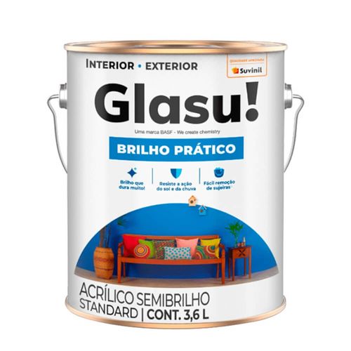 Tinta Brilho Prático Acrílico Semibrilho Glasu! Branco Neve Galão 3,6L Suvinil