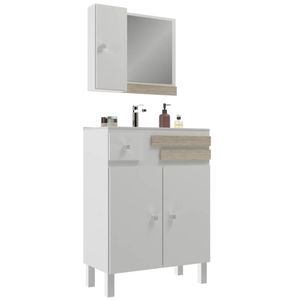 Balcão com Armário Cuba Madri 60 cm Branco/Carvalho Móveis Sander