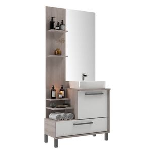Balcão com Armário e Cuba Elegance 80 cm Branco/Carvalho Móveis Sander