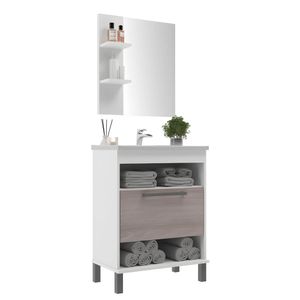 Balcão com Armário Cuba Oasis 80 cm Branco/Carvalho Móveis Sander