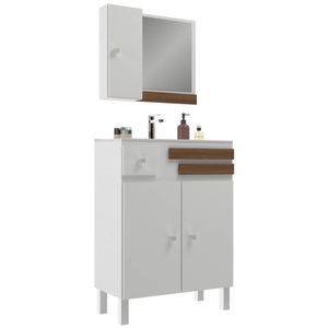 Balcão com Armário Cuba Madri 60 cm Branco/Noce Móveis Sander