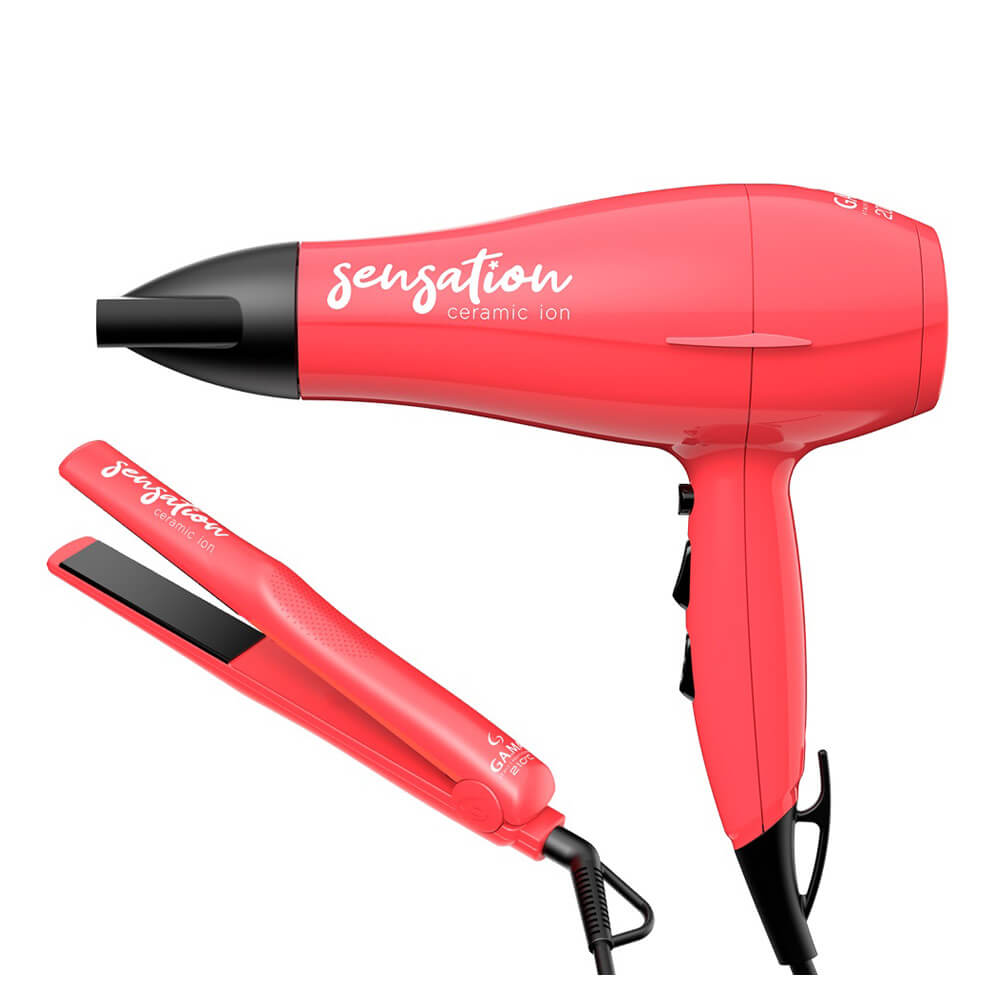 Kit Secador + Prancha Sensation Rosa 220V 1763 Gama Italy - Loja Solar