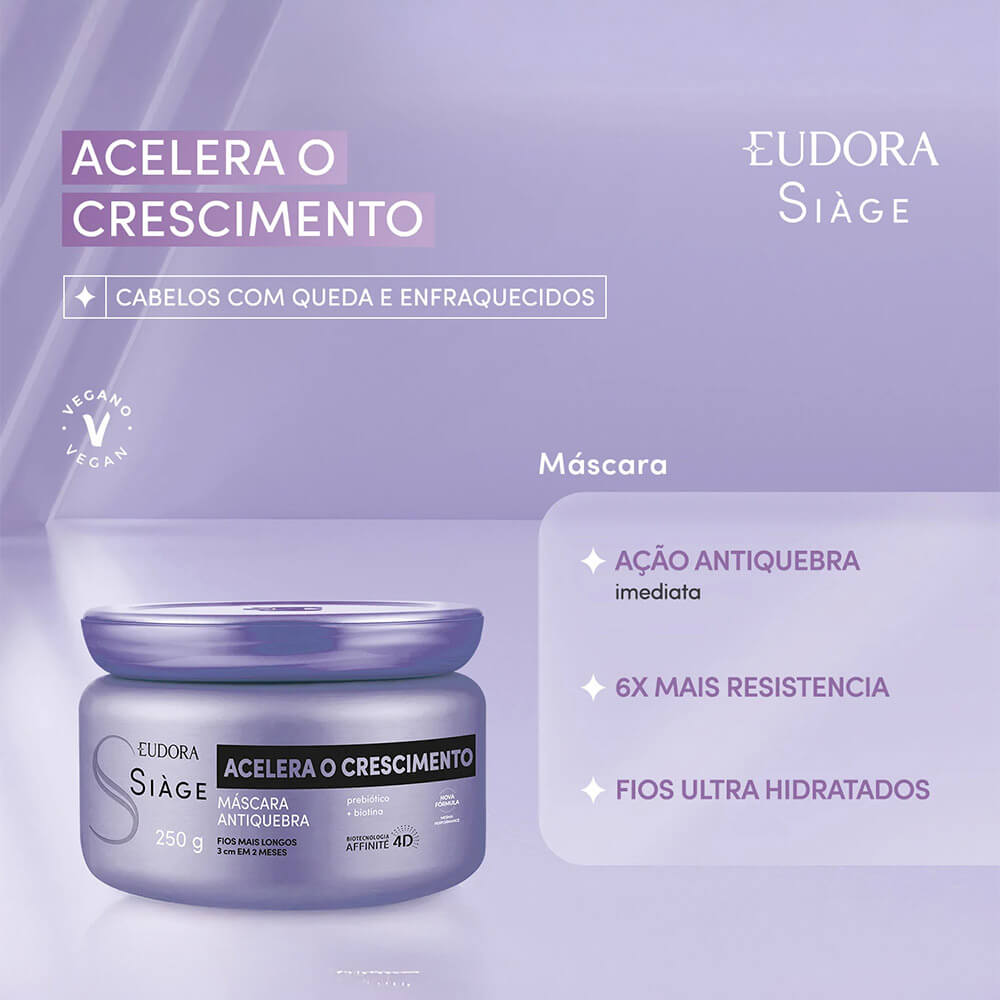 Máscara Acelera o Crescimento 250g 8599 Eudora Siàge - Loja Solar