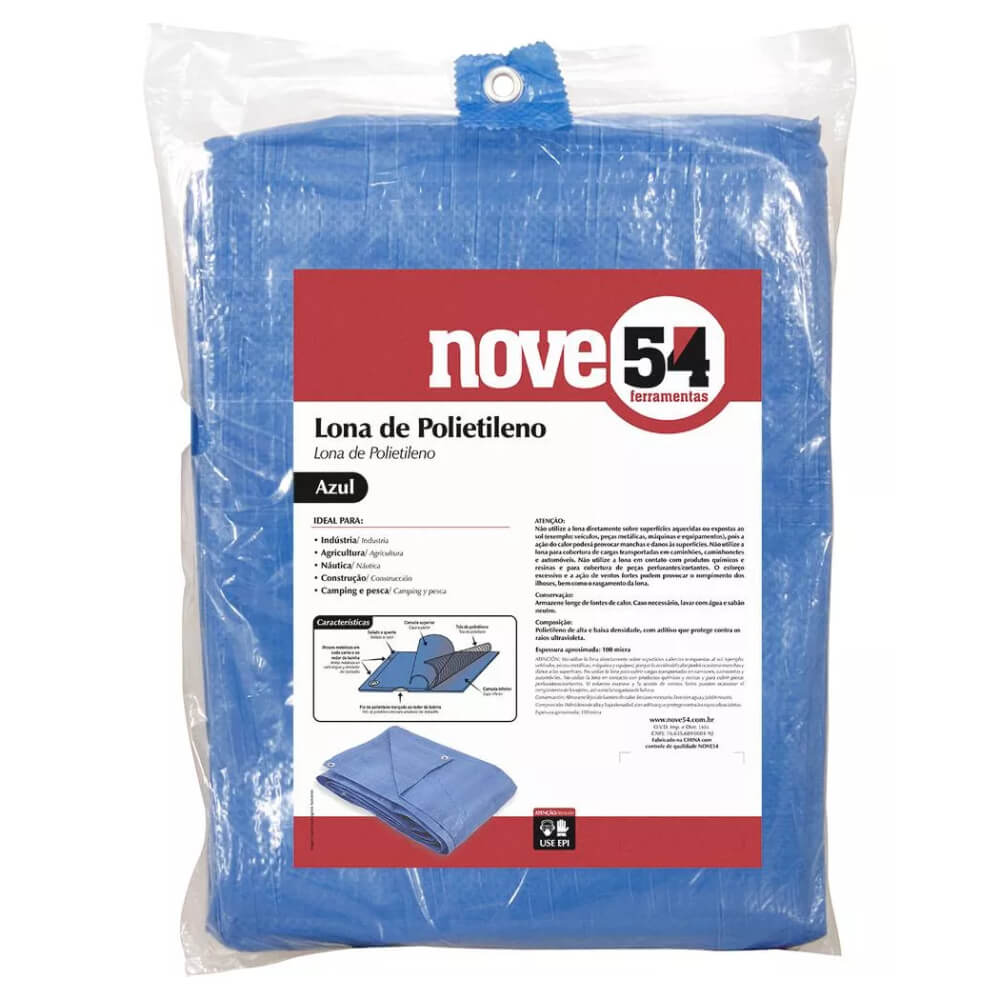 Lona polietileno 7x4m azul 100 micras leve - Nove54