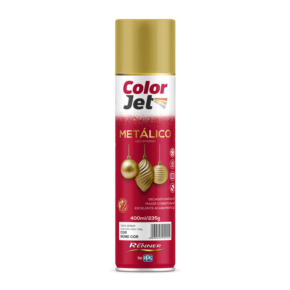 Tinta Spray Color Jet Metálico Renner 400ml Ouro Metálico