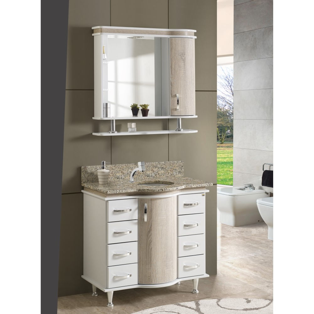 Balcão com Armário Cuba Azaléia 81 cm Branco/Vanilla 820 - Loja Solar