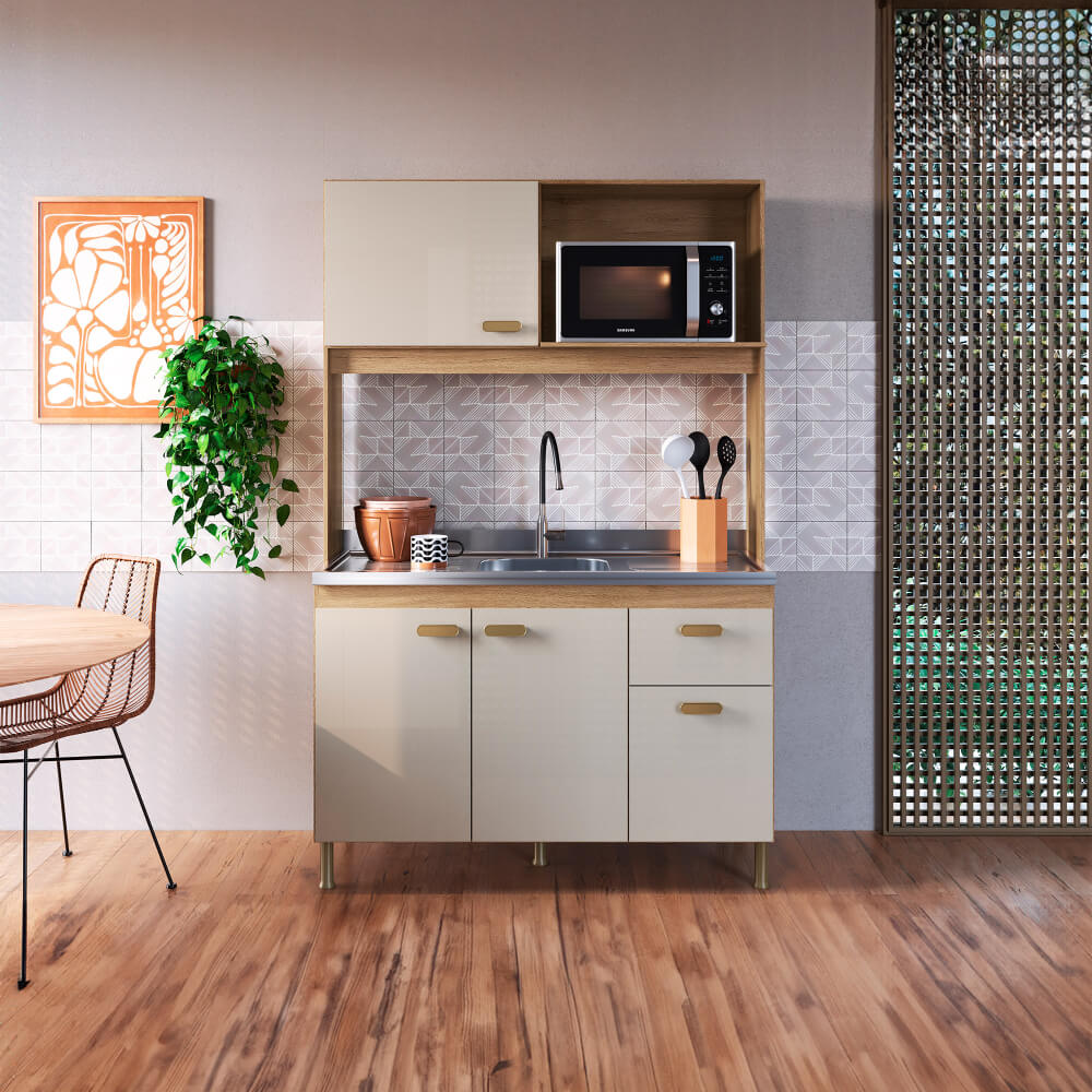 Cozinha Compacta Veneto Castani/Off White 6181.1 Indékes - Loja Solar
