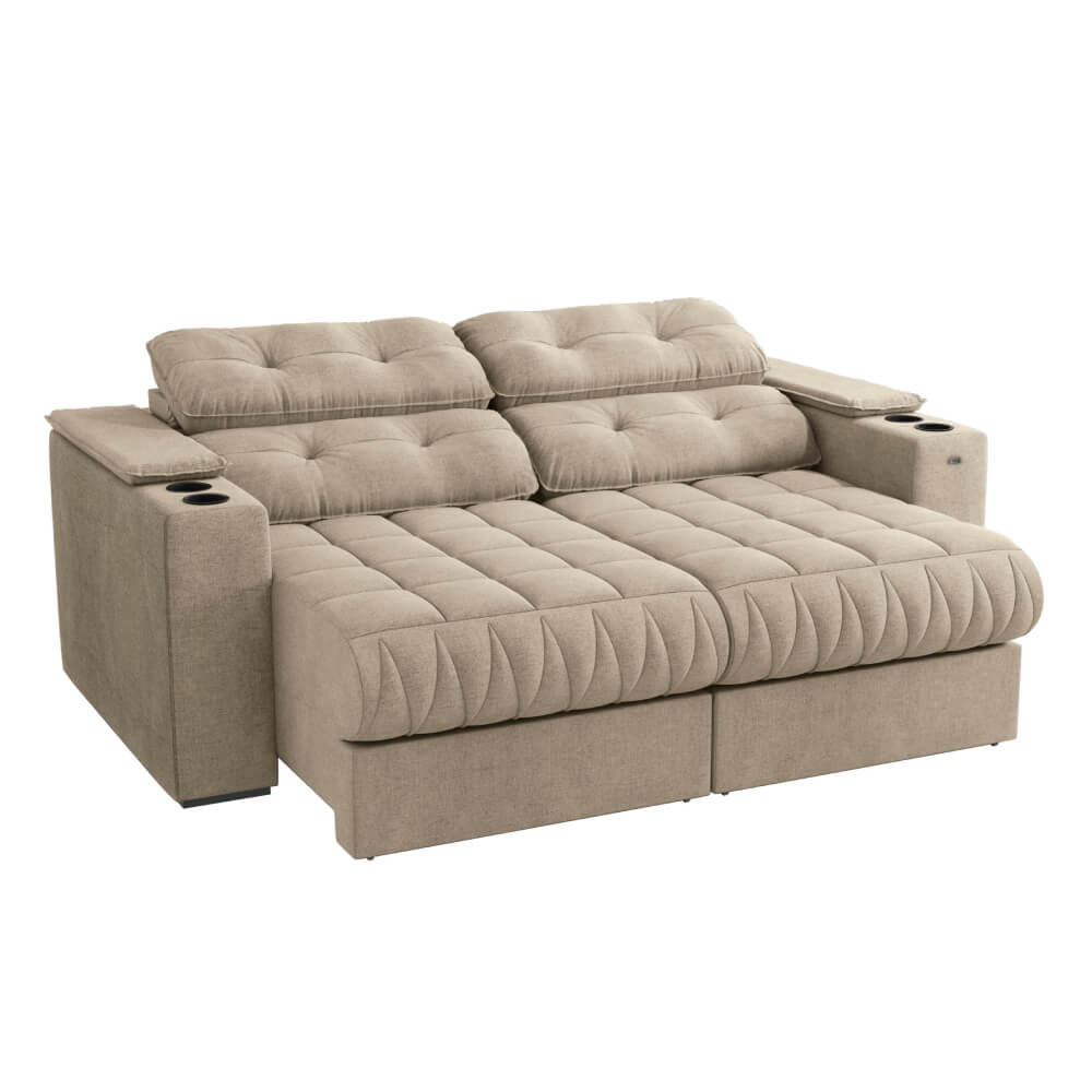 Estofado Premier 3 Lugares com Porta Copos Veludo Fendi Kapp