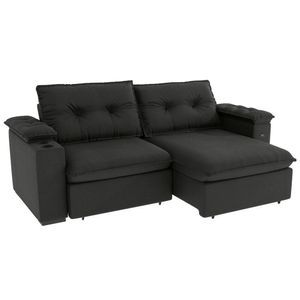 Estofado Zandon 4 Lugares com Porta Copos Suede Mescla Grafite Kappesberg