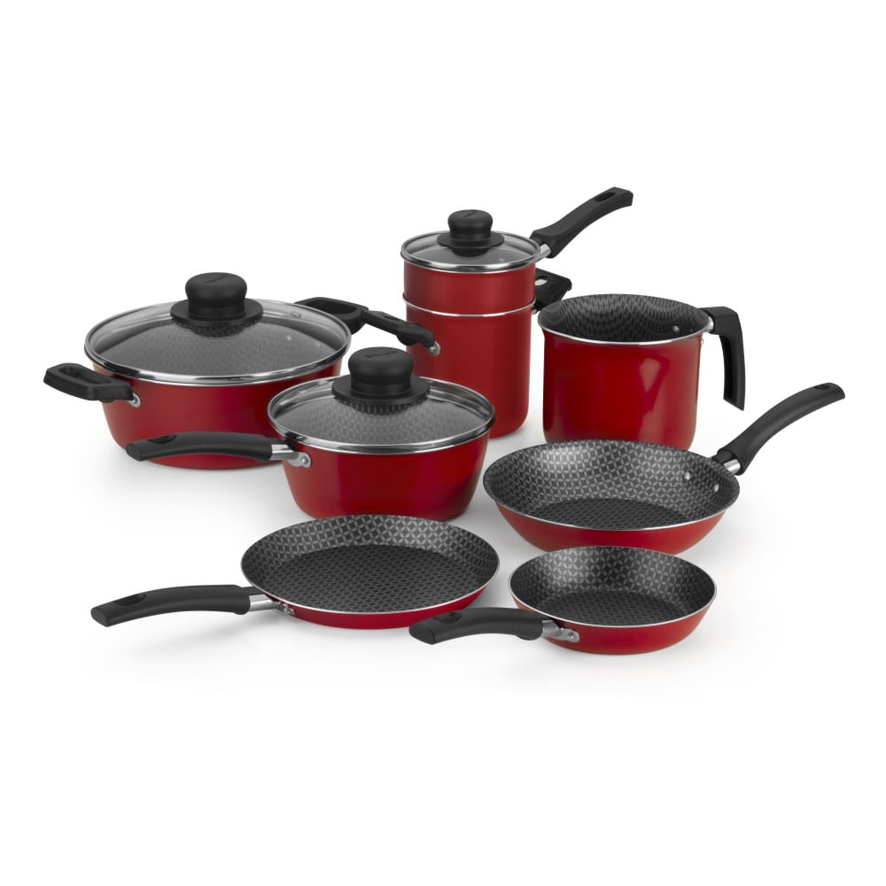 Jogo de Panelas 7 peças com Mini Cuscuzeira Vermelho 40050 - Loja