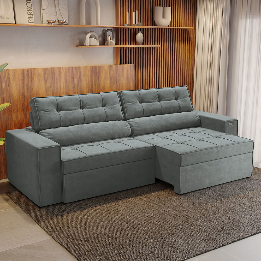 Estofado Lanus 4 Lugares Suede Cinza Titânio Kappesberg - Loja Solar