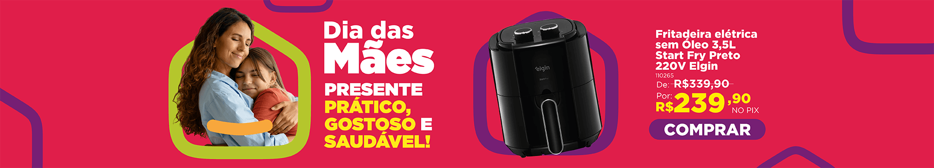 Fritadeira elétrica sem Óleo 3,5L Start Fry Preto 220V Elgin