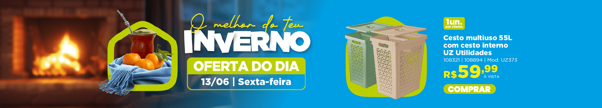 Cesto Multiuso 55L com Cesto Interno UZ Utilidades
