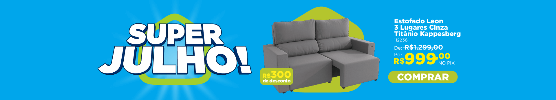 Estofado Leon 3 Lugares Suede Cinza Titânio Kappesberg