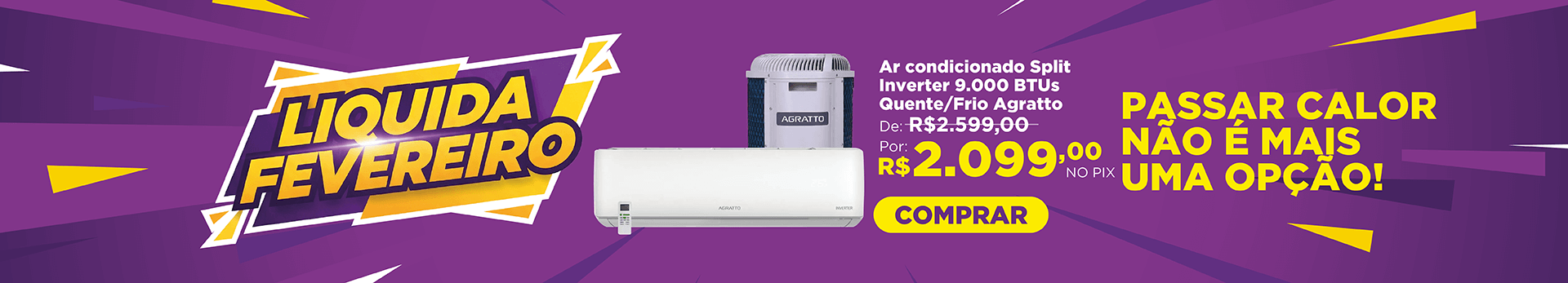 Ar condicionado Split Liv Inverter 9.000 BTUs Quente/Frio 220V LCST9QF-02I Agratto