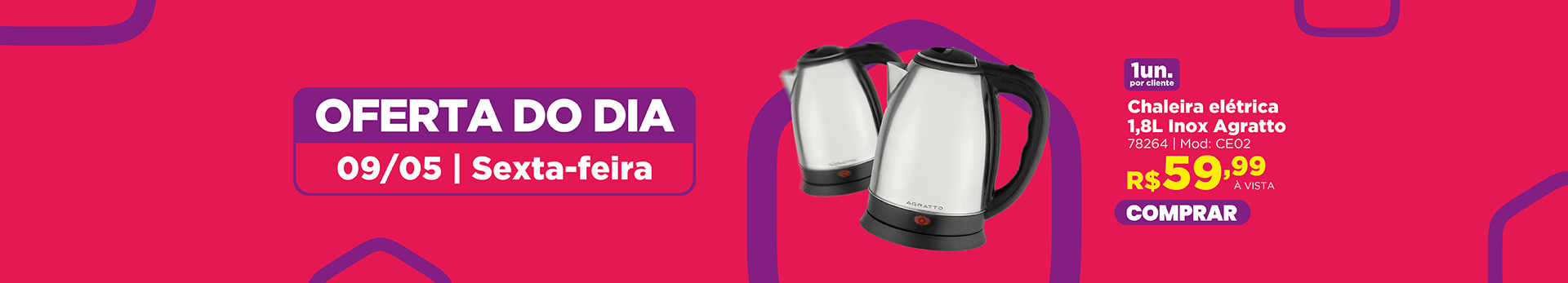 Chaleira elétrica 1,8L Inox 220V CE02 Agratto